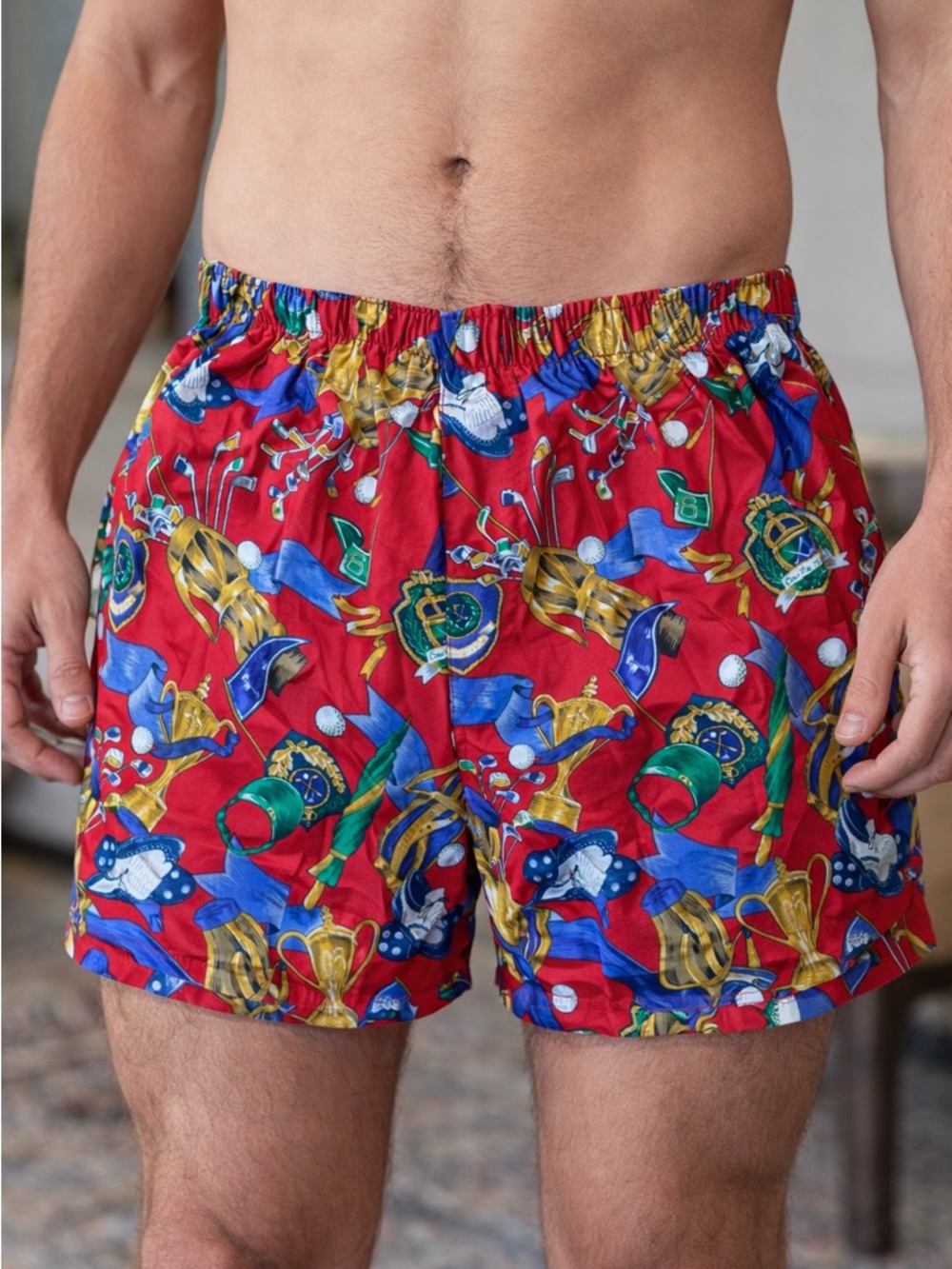 Aberdeen & Dunbar Men's Whimsical Red Printed Golf Boxer Shorts M/L